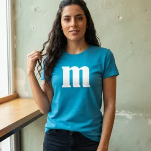 Camiseta Azul Turquesa Baby Look Letra M&m spe