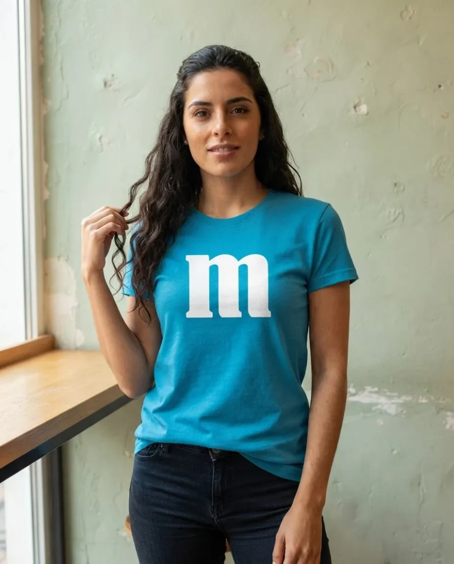 Camiseta Azul Turquesa Baby Look Letra M&m spe