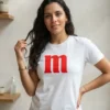 Camiseta Branca Turquesa Baby Look Letra M&m spe