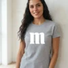 Camiseta Cinza Turquesa Baby Look Letra M&m spe
