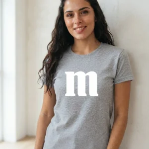 Camiseta Cinza Turquesa Baby Look Letra M&m spe