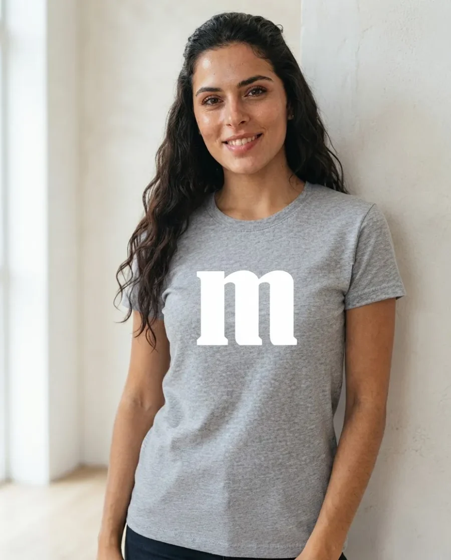 Camiseta Cinza Turquesa Baby Look Letra M&m spe