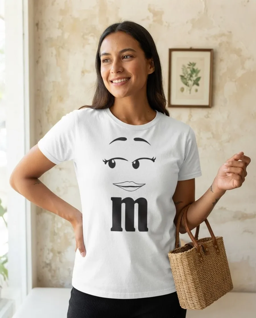 Camiseta Branca M&m ( Ad. Baby Look ) Mod. 3 mlca