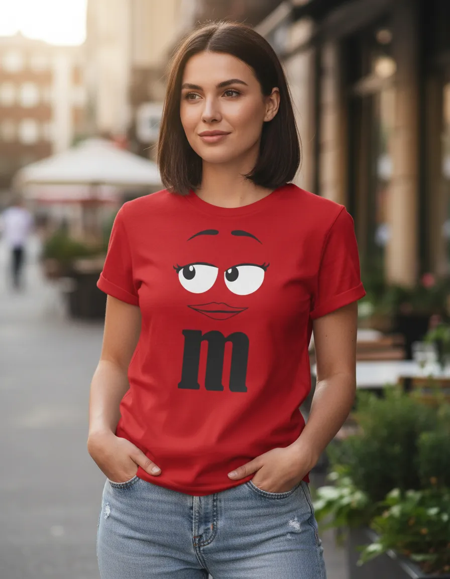 Camiseta Vermelha M&m ( Ad. Baby Look ) Mod. 3 mlca