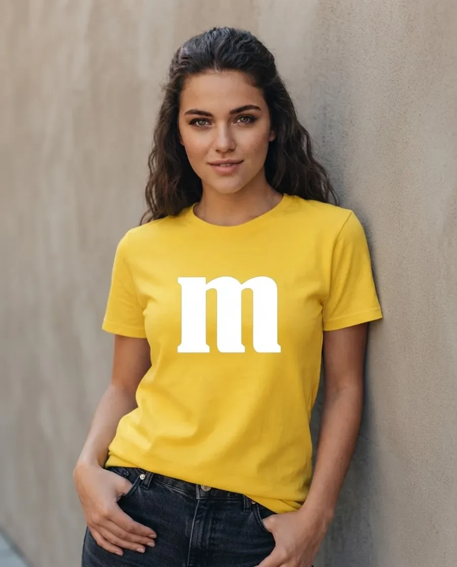 Camiseta Amarela Baby Look Letra M&m mlca