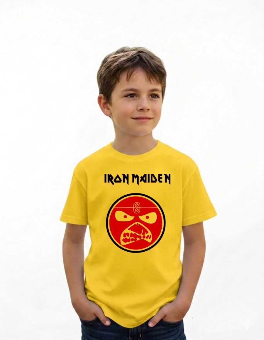 Camiseta Amarela Iron Maiden Banda De Rock Infantil mlc