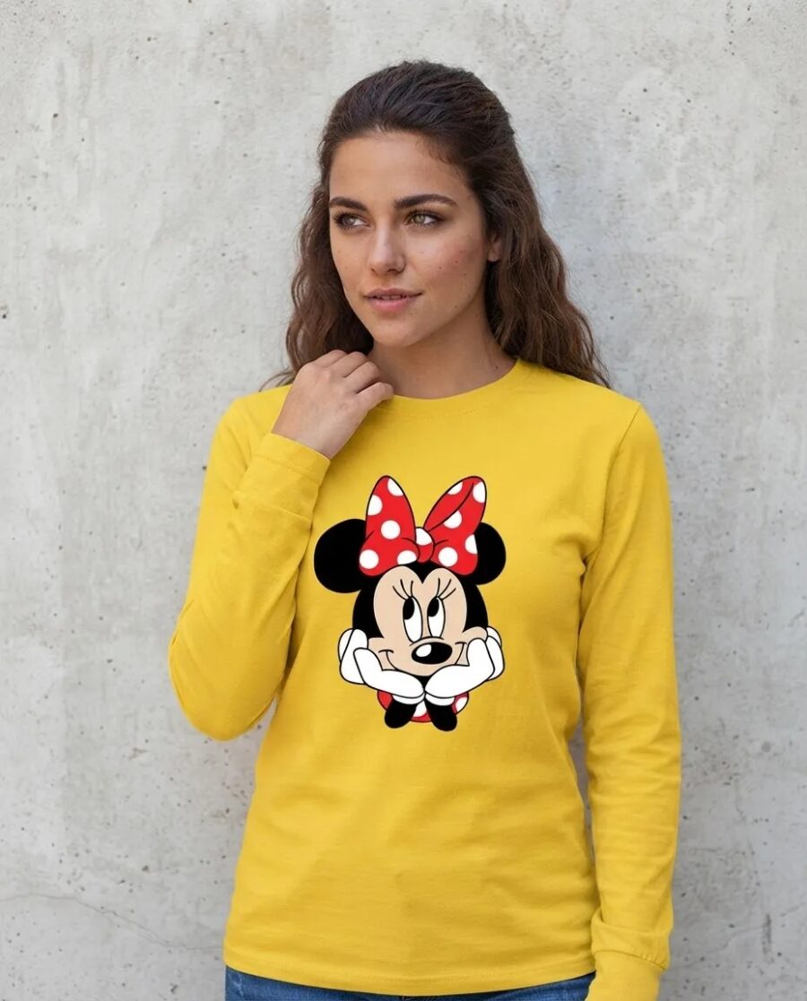 Camiseta Amarela Manga Comprida Baby Look Vermelha Minnie Mouse mlr