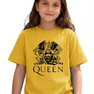 1-1 Camiseta Amarela Infantil Unissex Queen Banda Rock mlr