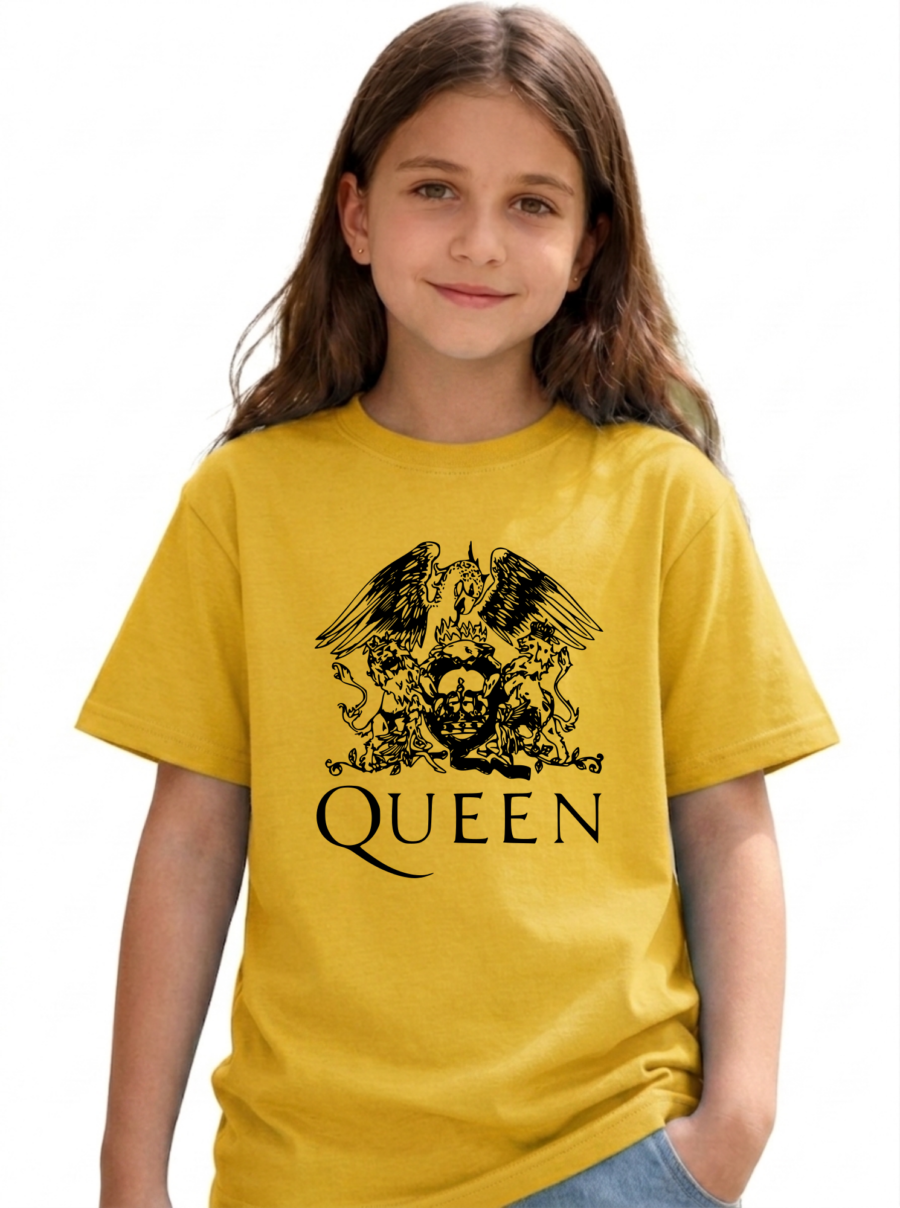 Camiseta Amarela Infantil Unissex Queen Banda Rock mlr