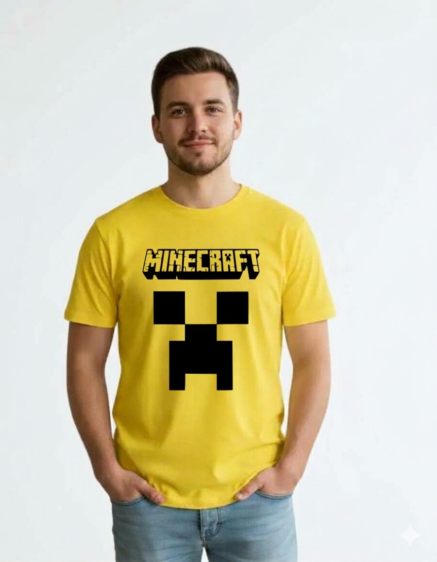 Camiseta Amarela Manga Curta Adulto Unissex Verde Minecraft mlr