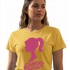 Camiseta Amarela Manga Curta Baby Look Feminina Rosa Barbie mlr