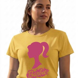 1 Camiseta Amarela Manga Curta Baby Look Feminina Rosa Barbie mlr