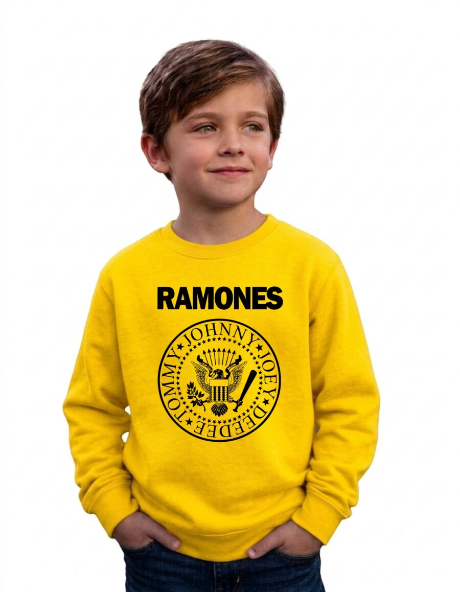 Moletom Amarelo Algodão Flanelado Preto Infantil Ramones Premium mlc