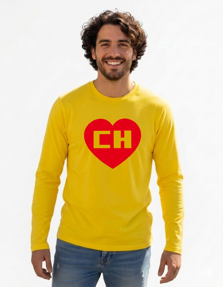 Camiseta Amarela Manga Comprida Adulto Unissex Vermelho Chapolin mlc