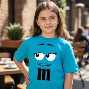 1 Camiseta Azul Turquesa M&m Infantil Mod. 3