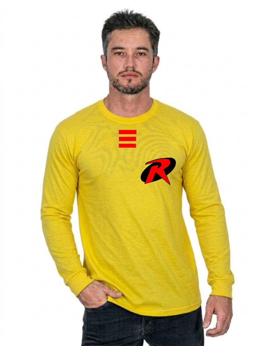 Camiseta Amarela Manga Longa Adulto Unissex Robin Super Herói DC spe