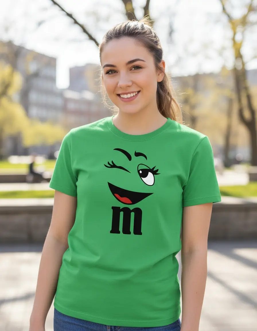 Camiseta Verde M&m's Baby Look Piscando Divertida