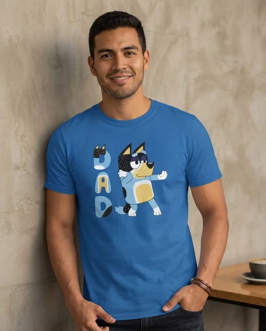 Camiseta Azul Adulto Bluey Pai Bandit