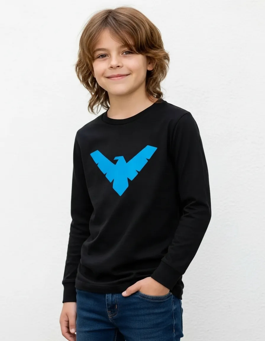 1 Camiseta Asa Noturna Infantil Manga Longa Silk Screen Premium