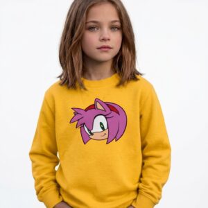 1 Moletom Amarelo Infantil Unissex Amy Rose Sonic Preto Gola Careca mlr