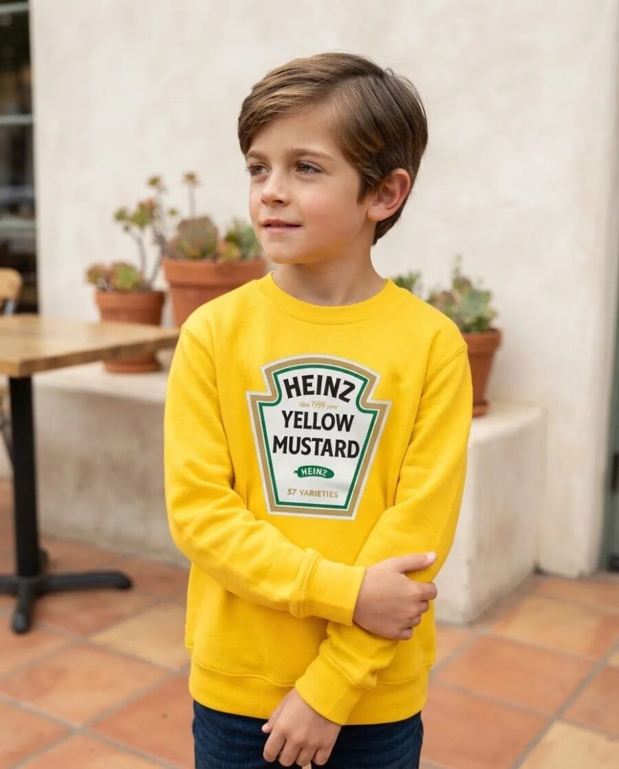 Moletom Infantil Amarelo Fantasia Mostarda Heinz Unissex mlc