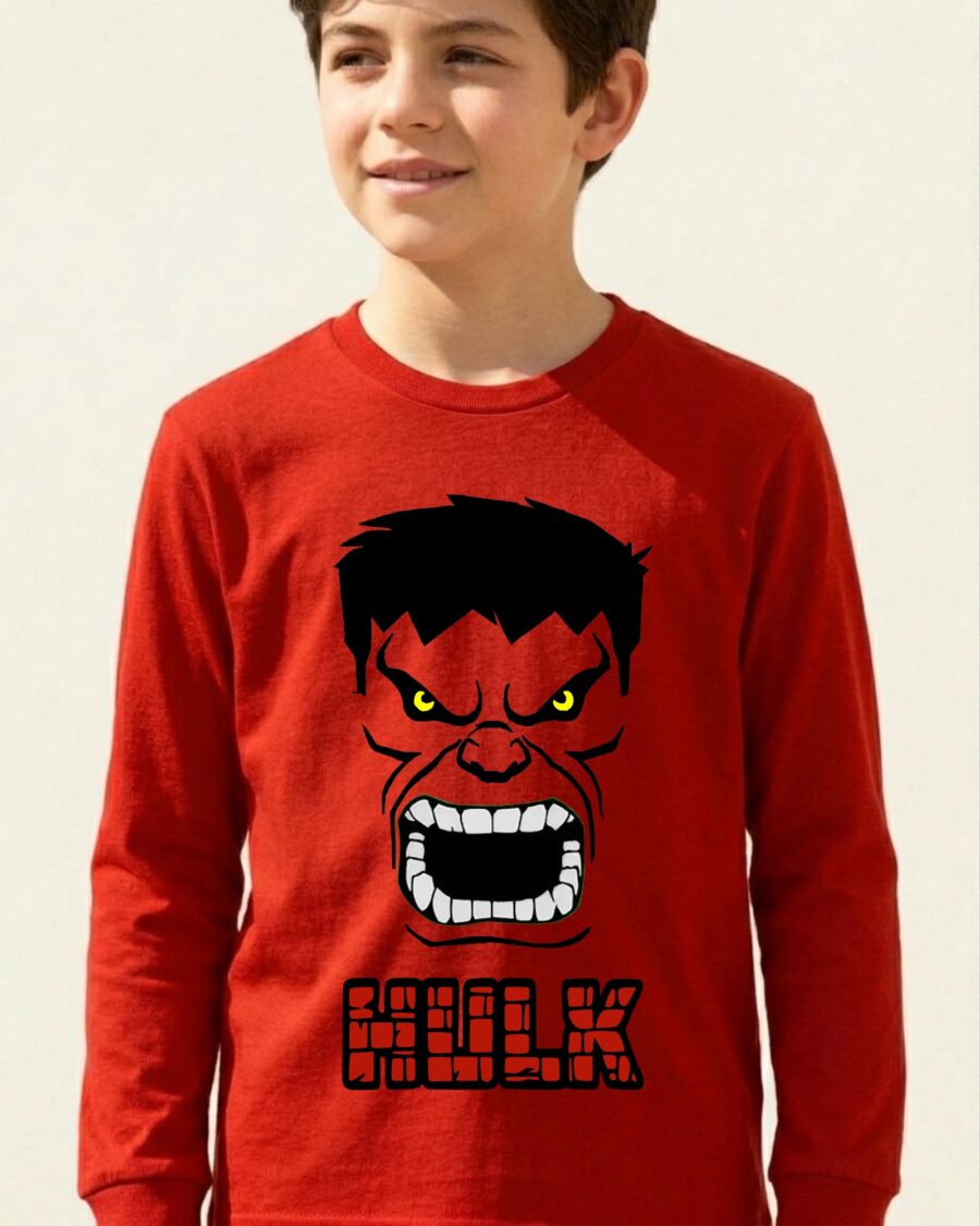 Camiseta Vermelha Manga Comprida Longa Infantil Incrivel Hulk Verde mlr