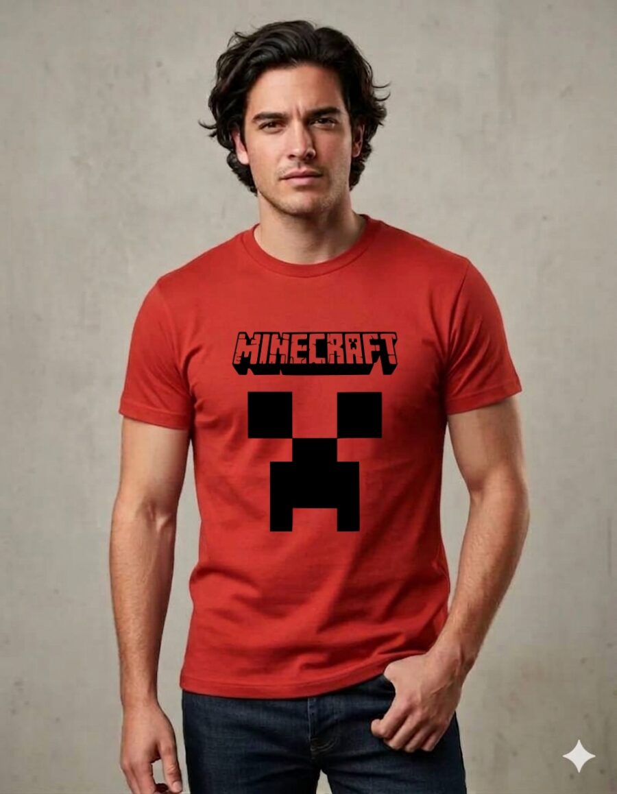 Camiseta Vermelha Ss Adulto Minecraft mlca