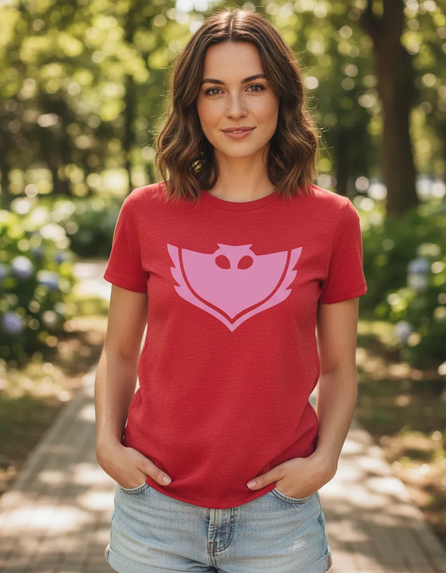 Camiseta Vermelha Pj Mask, Corujita ( Adulto Baby Look ) mlca