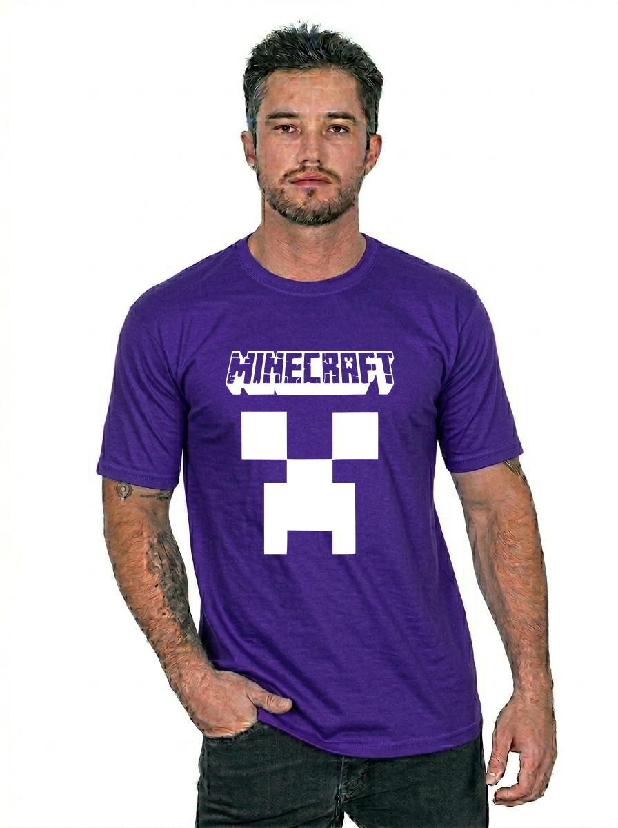 Camiseta Roxa Ss Adulto Minecraft mlc