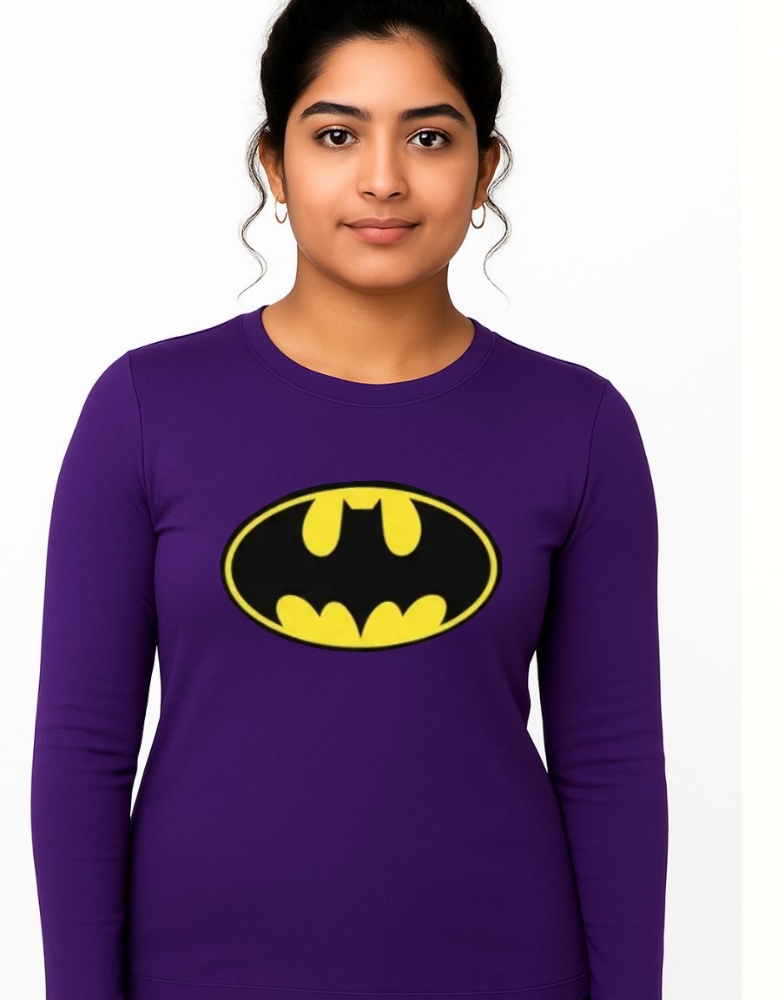 Camiseta Batman Baby Look Manga Longa ( Roxa )