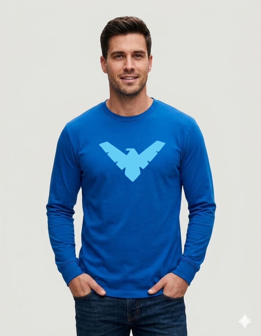 Camiseta Azul Manga Longa Asa Noturna, Dick Grayson (adulto) mlca