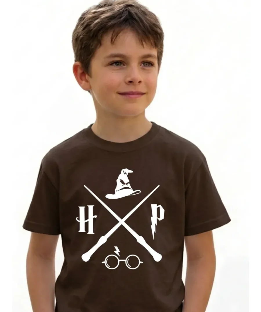 Camiseta Marrom Harry Potter Infantil Unissex T-shirt
