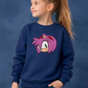 2 Moletom Azul Infantil Unissex Amy Rose Sonic Preto Gola Careca mlr