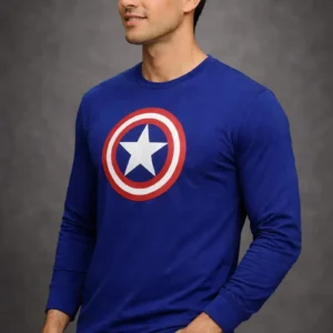 2 Camiseta Manga Longa Adulto Capitão América Masculina Azul mlr
