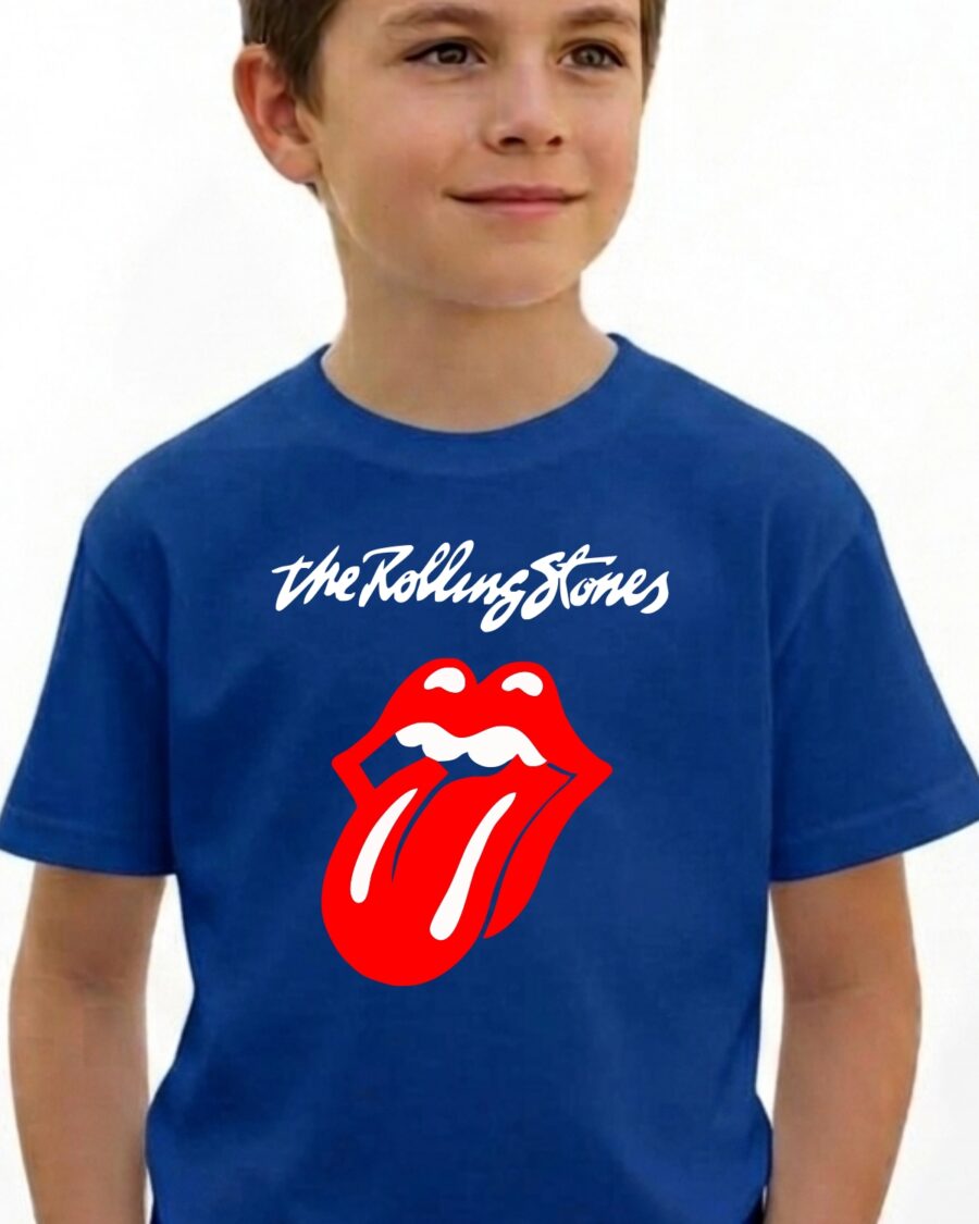 Camiseta Azul Infantil Unissex Rolling Stones Logo Banda Rock mlr