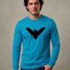 Camiseta Azul turquesa Adulto Preta Manga Longa Silk Screen Asa Noturna mlr