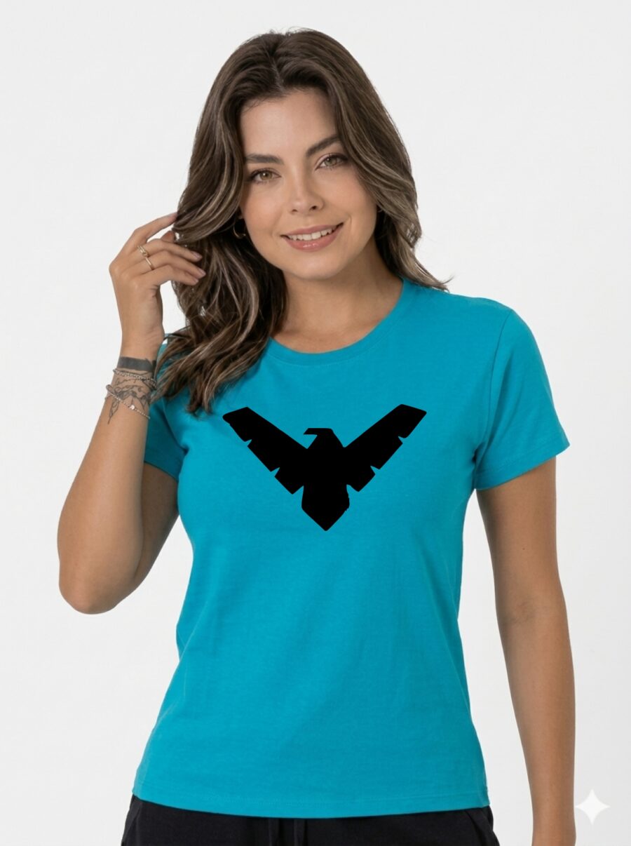 Camiseta Azul Turquesa Baby Look Preta Malha Pv Asa Noturna mlr