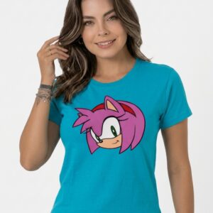 3 Camiseta Azul Turquesa Baby Look Amy Rose Sonic mlc