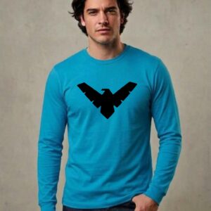 3 Camiseta Azul turquesa Adulto Preta Manga Longa Silk Screen Asa Noturna mlr