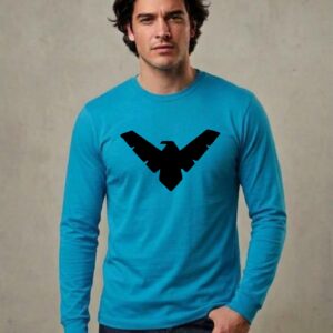 3 Camiseta Azul Turquesa Manga Longa Asa Noturna, Dick Grayson (adulto) mlca