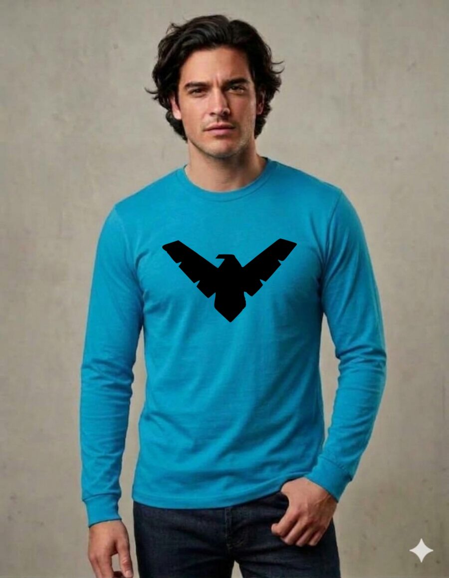 Camiseta Azul Turquesa Manga Longa Asa Noturna, Dick Grayson (adulto) mlca