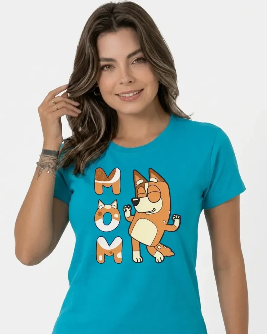 Camiseta Bluey Chilli Mãe Feminina Baby Look