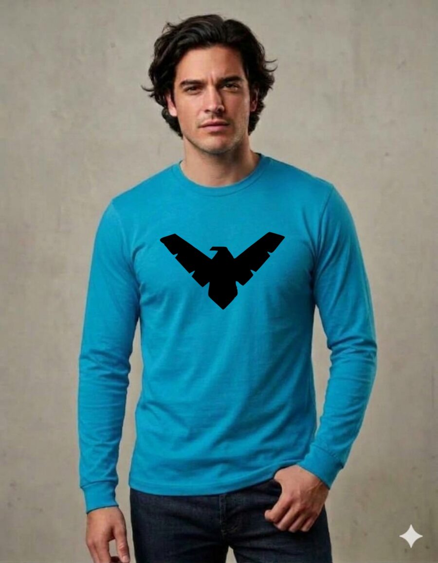 Camiseta Azul turquesa Adulto Preta Manga Longa Silk Screen Asa Noturna mlr