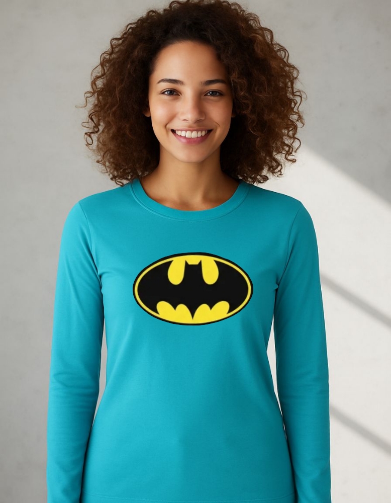 3_batman Camiseta Batman Baby Look Manga Longa ( Azul Turquesa )