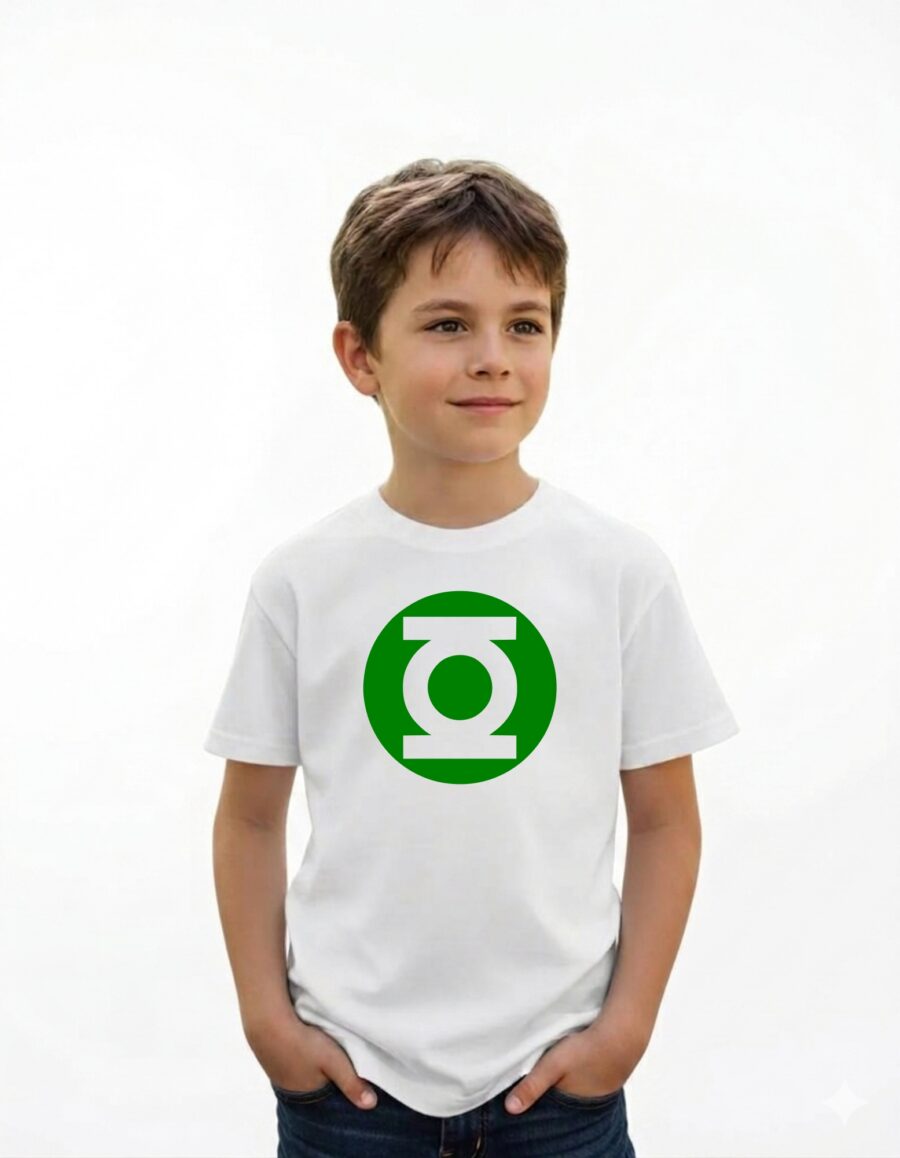 Camiseta Branca Infantil Unissex Lanterna Green Super Herói mlr