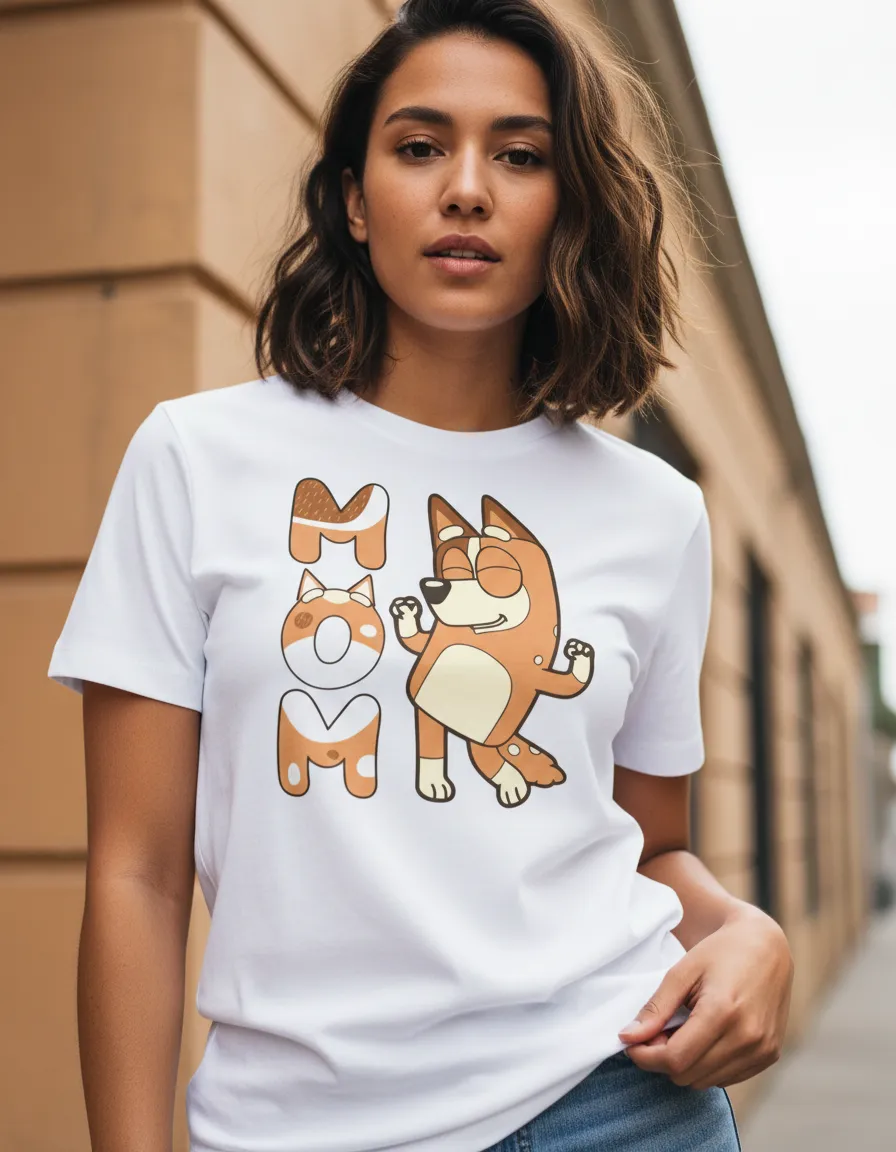 Camiseta Bluey Chilli Mãe Feminina Baby Look