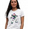 Camiseta Branca Manga Curta Baby Look Rosa Buzz Lightyear Toy Story mlr