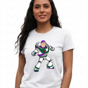 4 Camiseta Branca Manga Curta Baby Look Rosa Buzz Lightyear Toy Story mlr