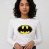 4_batman Camiseta Batman Baby Look Manga Longa ( Branca )