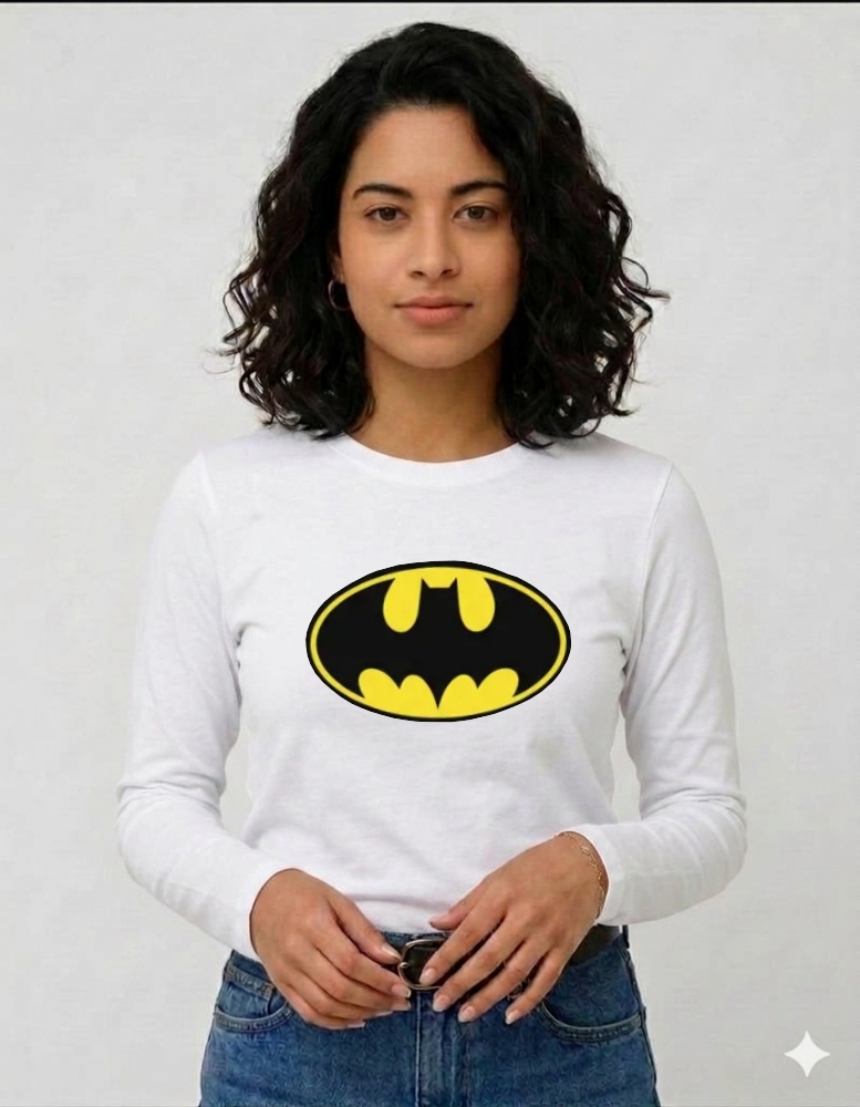 4_batman Camiseta Batman Baby Look Manga Longa ( Branca )
